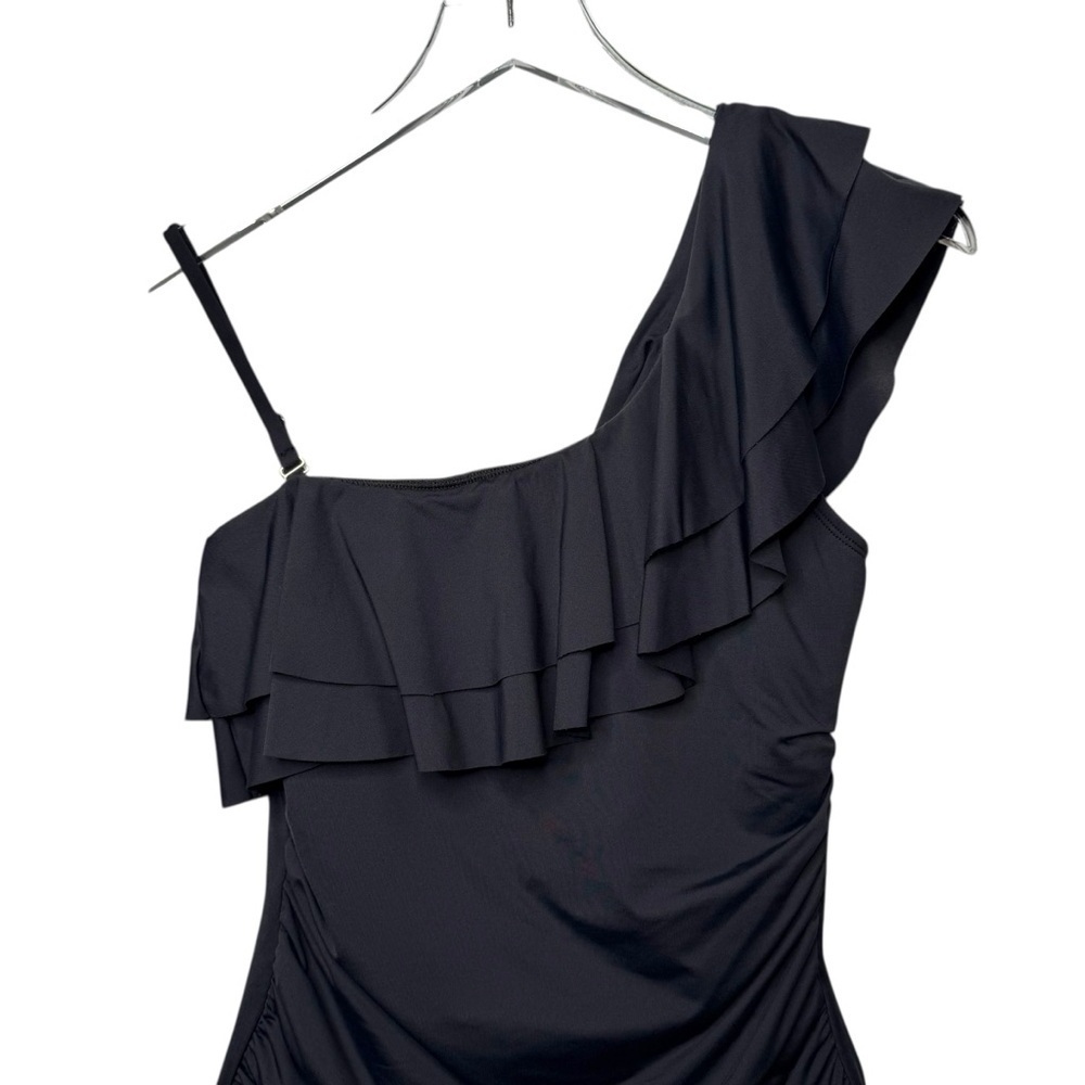 NEW Tahari Black One Shoulder Women’s Ruched One Piece Swimsuit Sz S - Picture 2 of 11